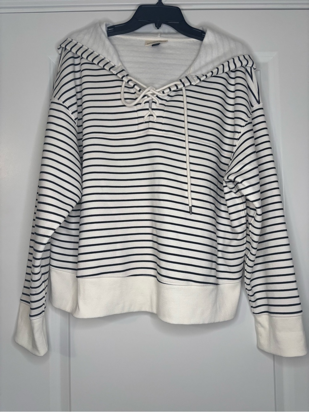 Universal Thread White and Black Striped Lace-Up Hoodie